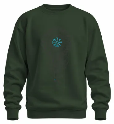Produktbild von Wikinger Runen Kompass Vegvisir Wolf Valknut Nordisch Knoten Sweatshirt Pullover, Flaschengrün, XL