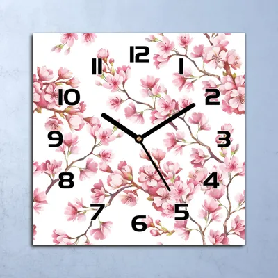 Produktbild von Wanduhr Echt-Glas-Küchenuhr Kirschblüte Zweige Quarz 30x30 Deko Bilder