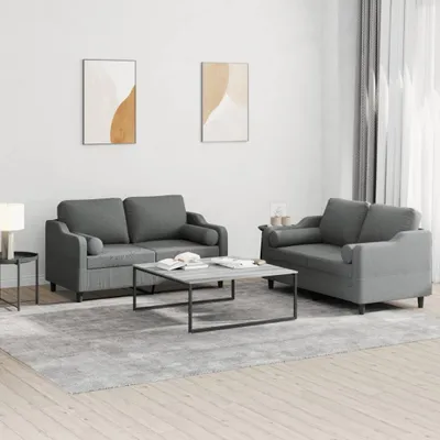Produktbild von Design 2-tlg. Sofagarnitur mit Kissen Dunkelgrau Stoff, Schlafsofas 2024 Neu