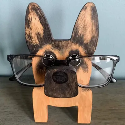 Image de (Chien E) Porte-lunettes animal créatif mignon, 1 pièce de monture de lunettes en bois en forme d'animal pour la maison, le bureau, la décoration du bureau