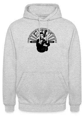 Produktbild von Spreadshirt Elvis Presley Elvis Mit Gitarre & Sun Records Logo Uni Hoodie, 4XL, Hellgrau meliert