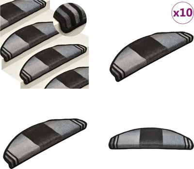 Produktbild von vidaXL Stufenmatten Selbstklebend 10 Stk 65x21x4 cm Schwarz Grau - Treppenmatte - Treppenmatten - Treppenteppich - Treppenschutz