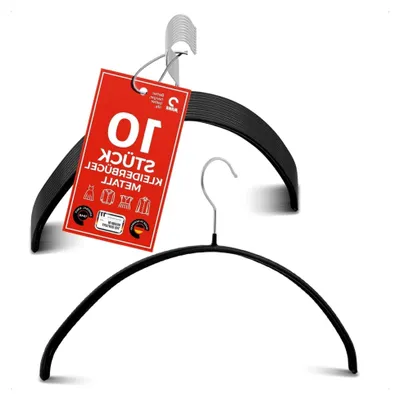 Produktbild von Kleiderbügel, Set mit 10 hochwertigen, platzsparenden, rutschfesten Kleiderbügeln, ideal für T-Shirts und Pullover, mit 360° drehbarem Haken und Rutschfester Beschichtung, 40 cm, Schwarz