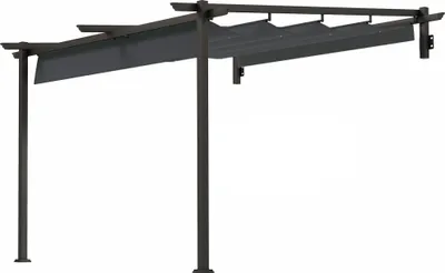 Produktbild von Pavillon, 3 x 3 m Pergola, Winddichtes Terrassendach, Wandmontage, Verstellbares Dach, für Garten, Terrasse, Dunkelgrau