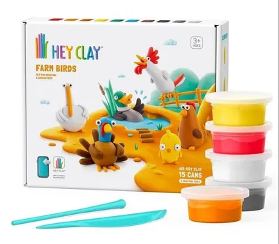Obrázek produktu pro Ptáci z farmy – 15 barev Hey Clay – kreativní sada modelovací hmoty