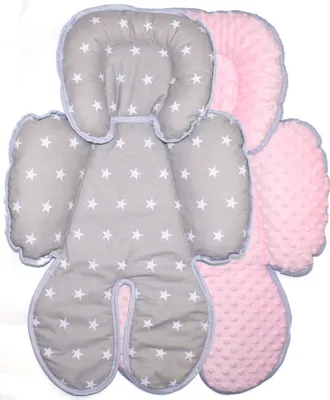Produktbild von Sitzverkleinerer MINKY Einlage Baby Kind für Auto Kindersitz Babyschale Einsatz 25. Sterne auf Grau + Rosa