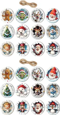 Produktbild von Weihnachtsschmuck aus Holz: Niedlicher Schneemann, Weihnachtsmann, Rentier, Pinguin – Christbaumschmuck für Zuhause und die Weihnachtsfeier