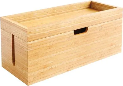 Produktbild von Famanu Aufbewahrungsbox aus Bambus - mit Deckel - ideal für Ladegeräte, Steckdosen und Kabelmanagement