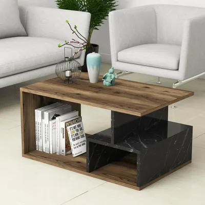 Immagine prodotto di Dmora Tavolino da Salotto Calvera 42x90x54h cm Marrone, 2 Vani Forma Rettangolare