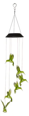 Produktbild von Star Trading 483-26 LED-Solar-Dekoration "Kolibri" 6 grüne Kolibris, Metall/Kunststoff, 6 weiße LED, ca. 12,5x70 cm, zum Hängen, Akku, outdoor, Vierfarb-Karton