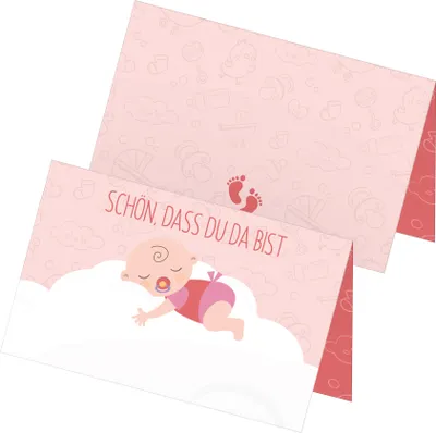 Produktbild von itenga 24x Tischkarten "Baby auf Wolke / Schön dass du da bist" rosa pastell
