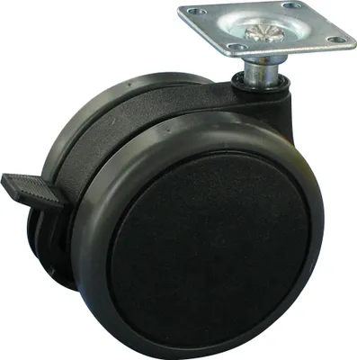Produktbild von Möbelrolle Designrolle Doppelrolle weiches Rad 2x Ø75 Platte 42x42
