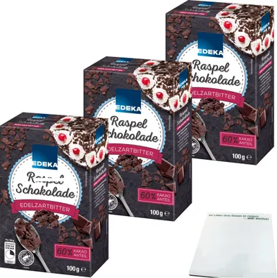 Produktbild von Edeka Raspelschokolade Edel-Bitter 60% 3er Pack (3x100g Packung) + usy Block
