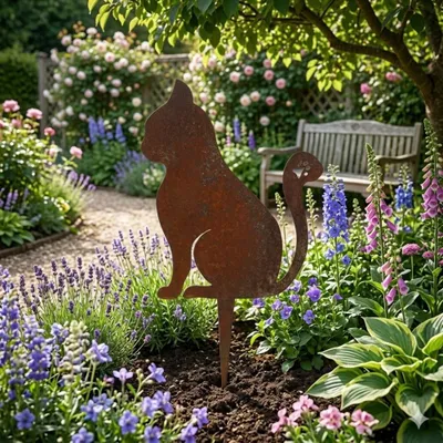 Productafbeelding van Elegant kattenfiguur in roestkleur – Speelse bloempotversiering met pootdetail