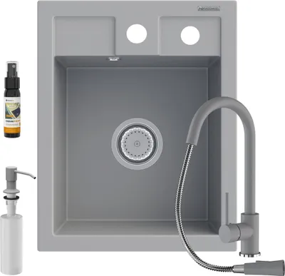 Obrázek produktu pro Granitový dřez 500x400mm šedý s příslušenstvím