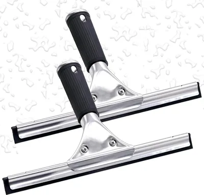 Image de Raclette à vitres Noir Acier inoxydable Professionnel 25cm 2 pièces Lèvre en caoutchouc