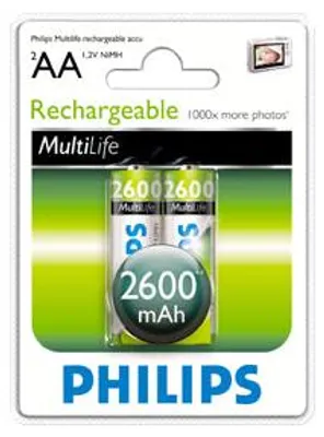 Obrázok produktu pre Philips Rechargeables R6B2A260/10, Nabíjateľná batéria, Nikel-Metal Hydrid (nimh), 1,2 V, 2600 mAh, 2 rok / roky, 78 g