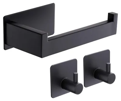 Produktbild von Toilettenpapierhalter Toilettenrollenhalter ohne Bohren - Schwarz - Edelstahl 304 - Mit 2 Haken