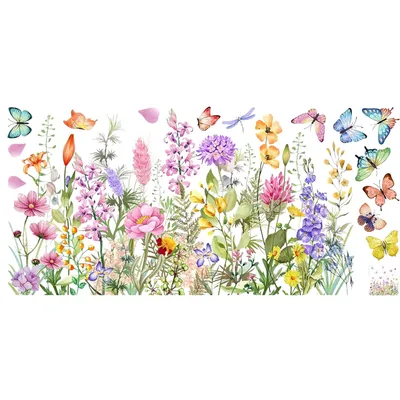 Image de Autocollant lavable pour fenêtre 30 x 60 cm avec motif floral, film autocollant pour fenêtre, décoration de fenêtre printanière - FLORASTIK Fleurs et papillons