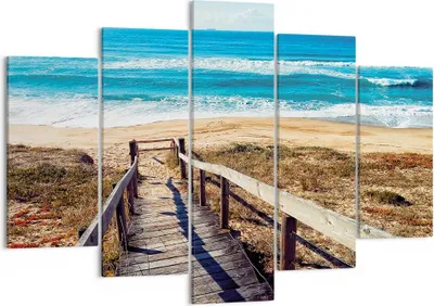 Produktbild von Bild auf Leinwand - Leinwandbild - 5 Teile - Meer Strand Eintritt - 150x100cm - Wand Bild - Wanddeko - Wandbilder - Leinwanddruck - Bilder - Wanddekoration - Leinwand bilder - EA150x100-4359