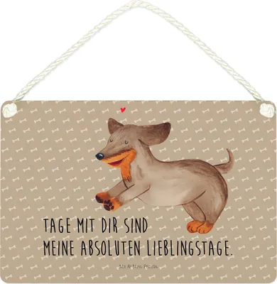 Produktbild von Mr. & Mrs. Panda Schild Hund Dackel DIN A4 - Hundeglück - Geschenk, Dekoschild, Hunde, Türschild, holzbild, Sprüche, Herz, Wandbild Holz, wandtafel