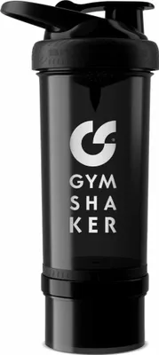 Produktbild von Protein Shaker mit Pulverfach 600 + 150 ml, Premium Protein Shaker mit Wabenstruktur-Sieb für cremige Shakes - GYMSHAKER - Schwarz