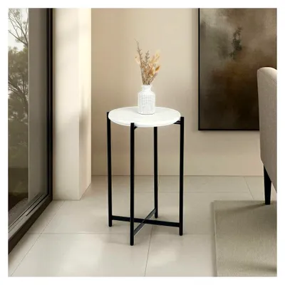 Produktbild von Beistelltisch CRATO mit runder Marmorplatte, 36 cm, Schwarz/Weiß