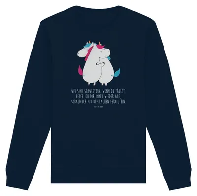 Produktbild von Mr. & Mrs. Panda Baumwoll Sweatshirt Einhörner Umarmen Größe XL - French Navy - Geschenk, Unicorn, Freundin, Liebe, Pullover, Einhorn, Familie, Sweater, Pulli