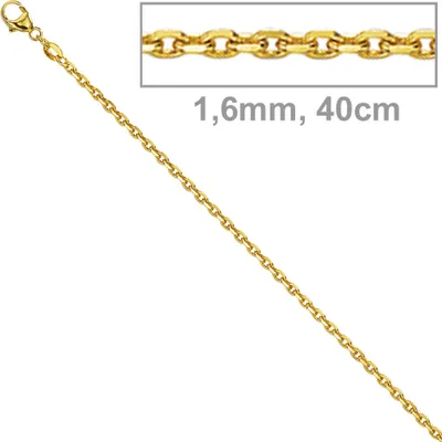 Produktbild von JOBO Ankerkette 585 Gelbgold diamantiert 1,6 mm 40 cm Gold Kette Halskette Karabiner