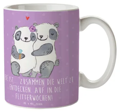 Produktbild von Mr. & Mrs. Panda Becher Liebe Flitterwochen - Lavendeltraum - Geschenk, gemeinsame Erinnerungen, Hochtzeit, unvergessliche, Kaffeebecher, Hochzeitsreise, Heirat, Hochzeit
