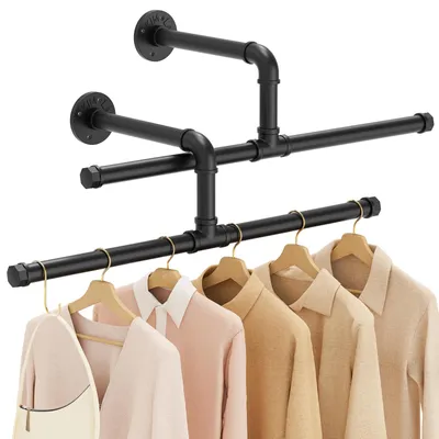 Kleiderstange 51 cm, Wandmontage, 2er-Pack, Schwarz, industriell