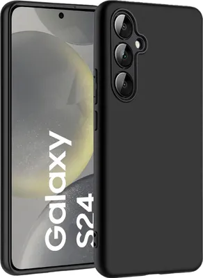 A black phone case is shown on a phone with the Samsung Galaxy S24 branding visible.