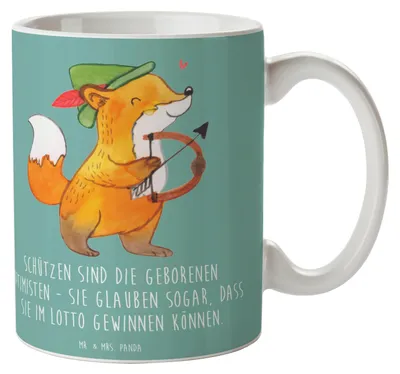 Produktbild von Mr. & Mrs. Panda Kaffeebecher Schütze Optimist - Meeresbrise - Geschenk, Tasse, Horoskop, Kaffeetasse, Optimismus, Geschenke Sternzeichen, Lottoglück, schöne, Pott