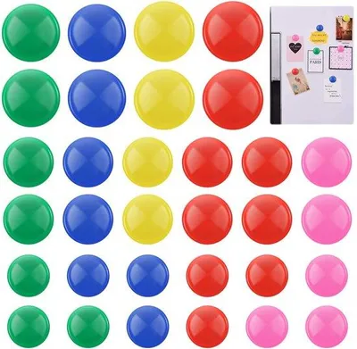 Produktbild von 32 Stück starke, kleine, runde Küchenmagnete, 5 Farben, Küchen-Fernbedienungsmagnete, Küchen-Whiteboard-Magnete, für Schule, Büro, Haus
