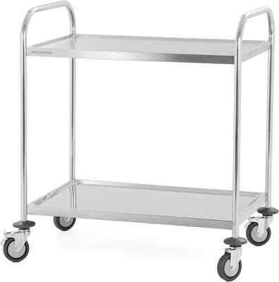 Imagen del producto de Carro de servicio de acero inoxidable, de 2 niveles, con ruedas y freno