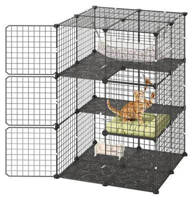 Immagine prodotto di VEVOR, gabbia per gatti a 3 piani, recinto per animali domestici di 71,1 x 71,1 x 104,1 cm, struttura per gatti da assemblare con amaca, gabbia in metallo rimovibile per interni, ideale per 1-2 gatti o piccoli animali, colore nero