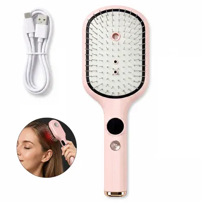 Produktbild von Elektrische Haarbürste mit Kopfhaut Massage, 3 Modi Anti Frizz Bürste mit Sprühfunktion & Öl Applikator, Rotlicht Haarpflege, USB-C wiederaufladbar