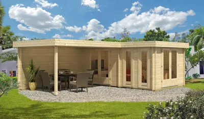 Produktbild von FinnTherm Saunahaus Quinta ISO Gartensauna 3 Sitzbänke aus Holz, Sauna mit 44 mm Wandstärke Außensauna
