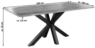 Produktbild von Esstisch Baumkante massiv Akazie natur 240 x 100 schwarz SPYRO