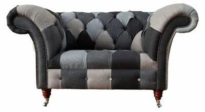 Produktbild von Grau Chesterfield Design Sofa Sessel Ohrensessel Polster Luxus Textil