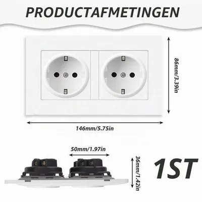 Zdjęcie produktu dla Gniazdo podwójnego wtyku Schuko, 16 A, 250 V, wymiary: 146 x 86 mm