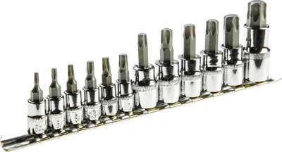 Obrázok produktu pre TOPEX Torx bity na nástrčné hlavice 1/4, 3/8, 1/2", sada 12 ks.