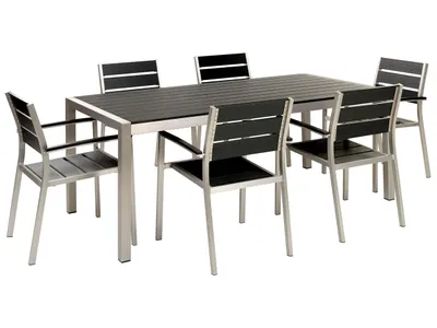 Zdjęcie produktu dla BELIANI Zestaw mebli ogrodowych czarny jadalniany stół 180 x 90 cm z aluminium i sztucznego drewna 6 krzeseł