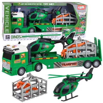 Produktbild von Dinosaurier Transport Set LKW Anhänger Hubschrauber Licht Sound