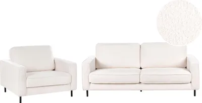 Produktbild von BELIANI Sofa Set Weiß Bouclé 3-Sitzer Sofa und Sessel mit Schwarzem Metallgestell Sitzkissen Klassisch Industrie Design Wohnzimmer-Set Sitzgruppe