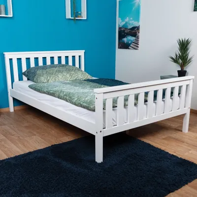 Produktbild von Einzelbett / Gästebett Kiefer Vollholz massiv weiß lackiert A28, inkl. Lattenrost - Abmessung 120 x 200 cm