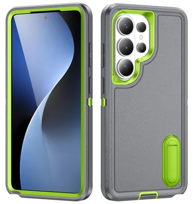 Produktbild von Hülle für Samsung Galaxy S26 Ultra Hybrid Dreilagige Robust Stoßfest Schwerlast Schutzhülle mit Ständer Grau