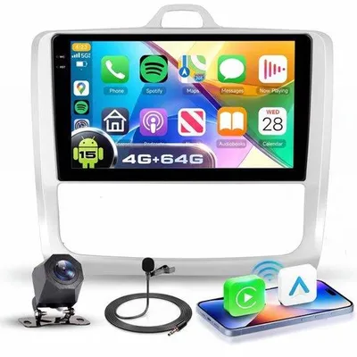 Productafbeelding van 4G + 64G autoradio Android 15 voor Focus Exi MT 2 3 Mk2 Mk3 2004-2011, 9 inch in-cell HD touchscreen met Carplay Android Auto draadloos, autoradio met GPS, wifi, USB, Bluetooth, FM RDS camera