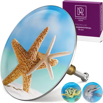 Zdjęcie produktu dla M. ROSENFELD HOME Korek do wanny z motywem rozgwiazdy - Gwiazda Morska - Korek do wanny 72mm Uniwersalny korek do wanny wykonany z mosiądzu z podwójną uszczelką