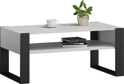 Produktbild von MATKAM Couchtisch KAJA H50 x B100 x T53,6 cm, offene Ablage unter der Tischplatte, Kufenbeine (Weiß)